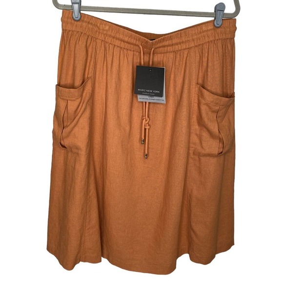 Marc New York Linen Blend Knee Length Skirt Sz L Pecan Brown NWT - Picture 1 of 10
